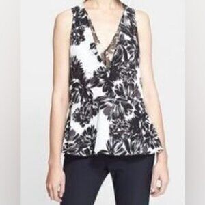 Rebecca Taylor silk floral peplum sleeveless blouse Sz 2